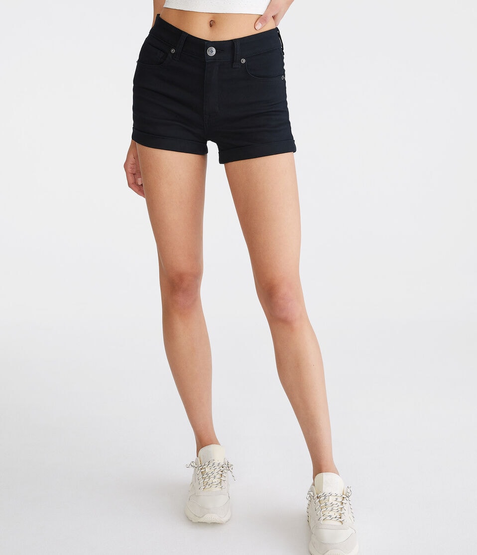 Aéropostale High-Rise Denim Midi Shorts Black