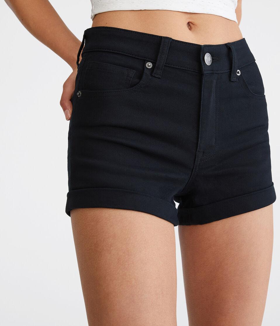 aéropostale High-Rise Denim Midi Shorts black