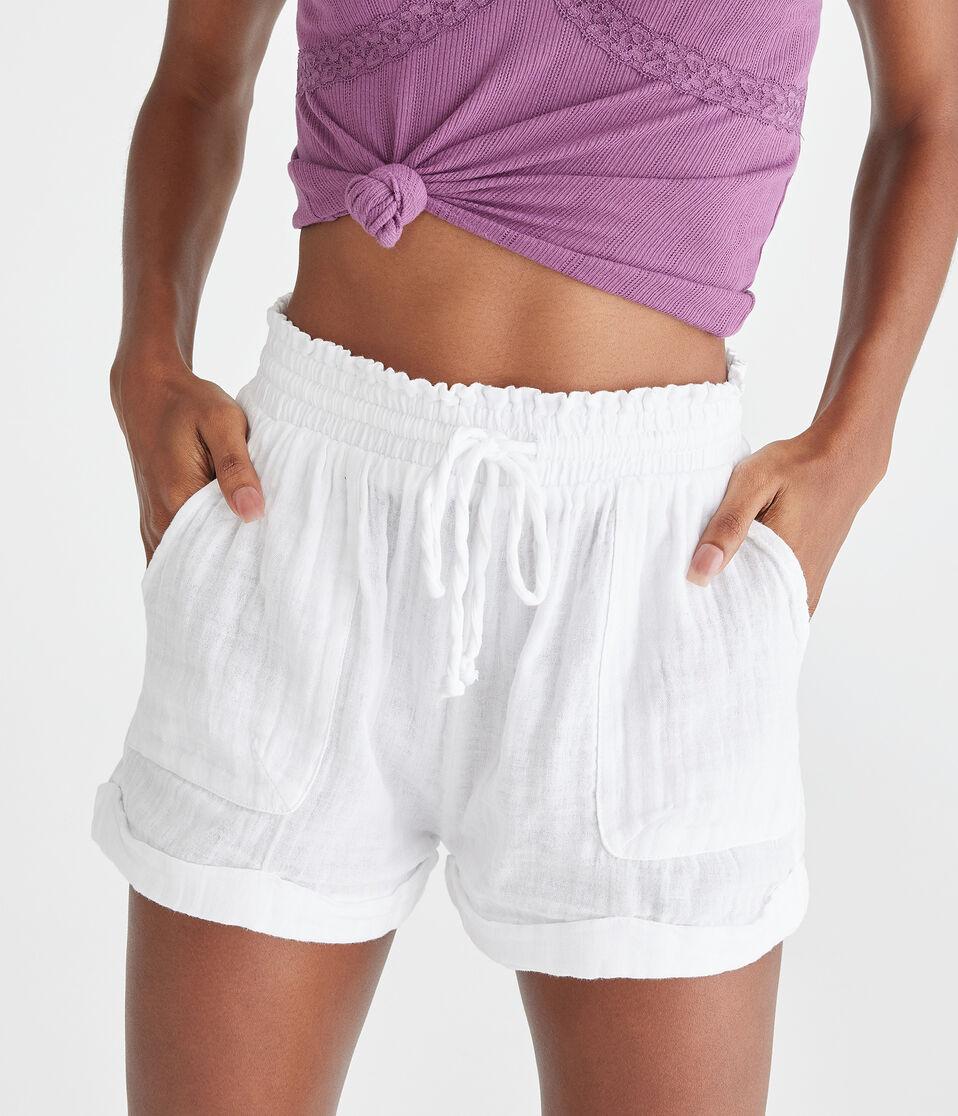 Aéropostale High-Rise Gauze Shorts Cream