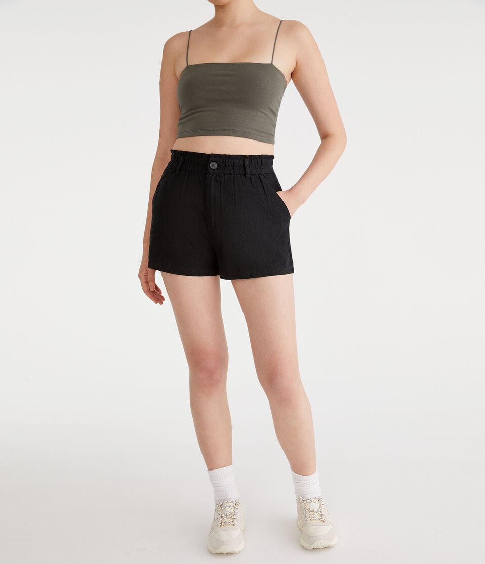 Aéropostale High-Rise Linen Shorts Black Fox
