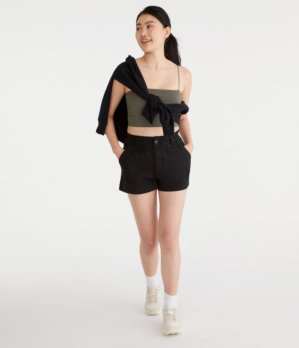 Aéropostale High-Rise Linen Shorts Black Fox
