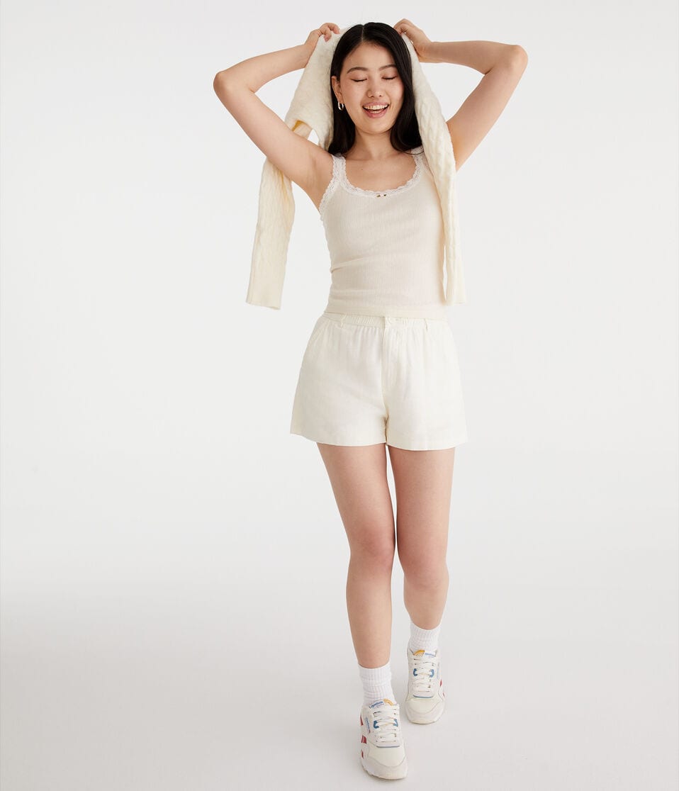Aéropostale High-Rise Linen Shorts Cream