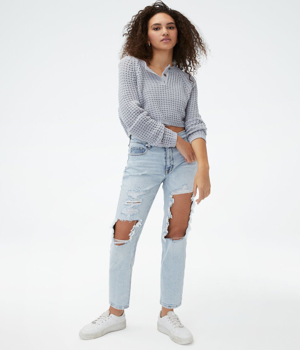 Aéropostale High-Rise Stretch Mom Jean Light Wash
