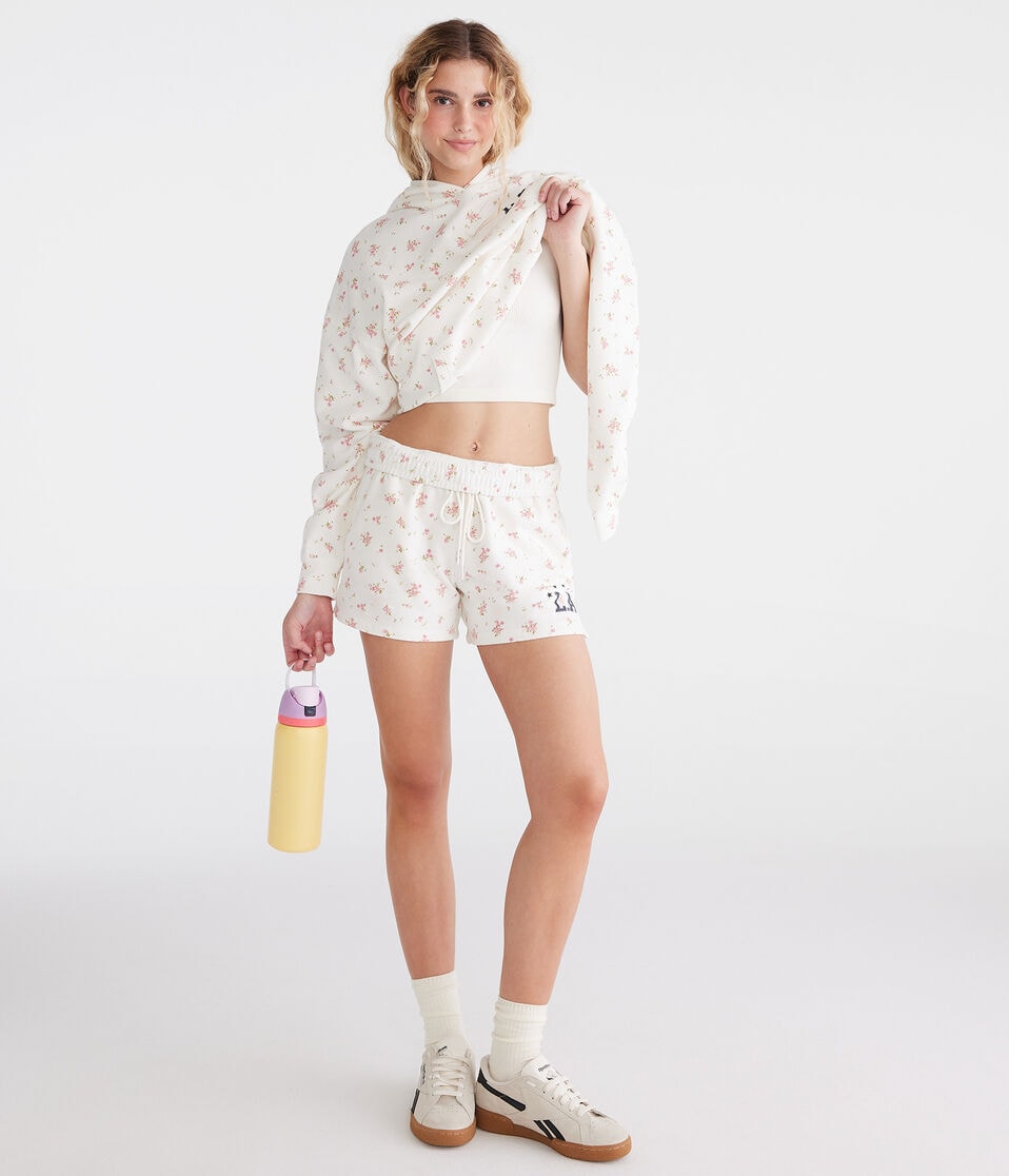 Aéropostale LA Floral Fleece Slouchy Shorts Cream