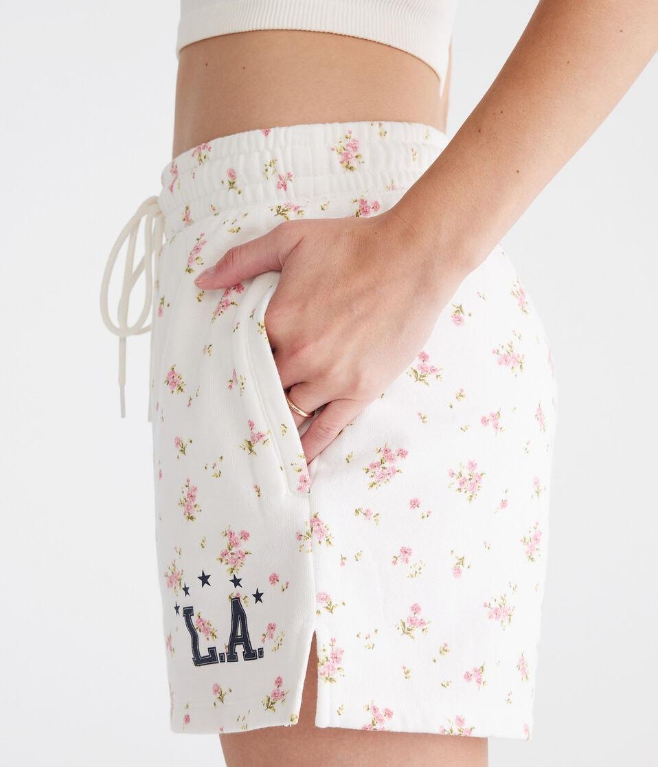 Aéropostale LA Floral Fleece Slouchy Shorts Cream