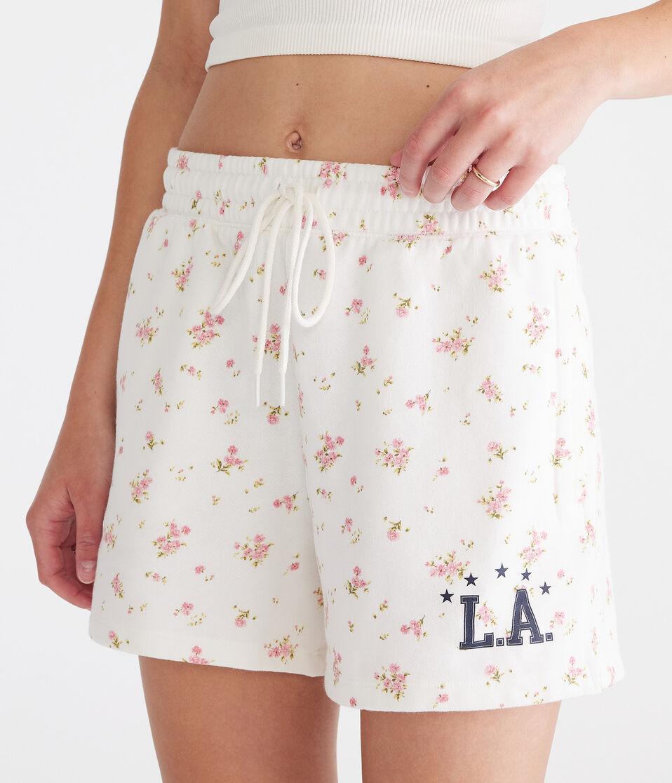 aéropostale LA Floral Fleece Slouchy Shorts cream