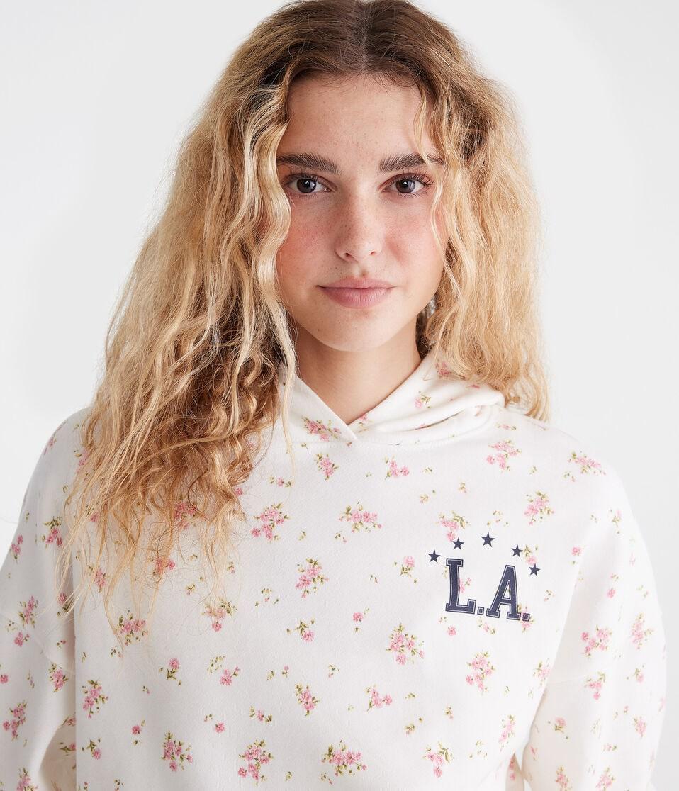Aéropostale LA Floral Pullover Hoodie Cream