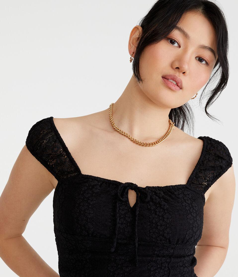 Aéropostale Lace Square-Neck Crop Top Black Fox