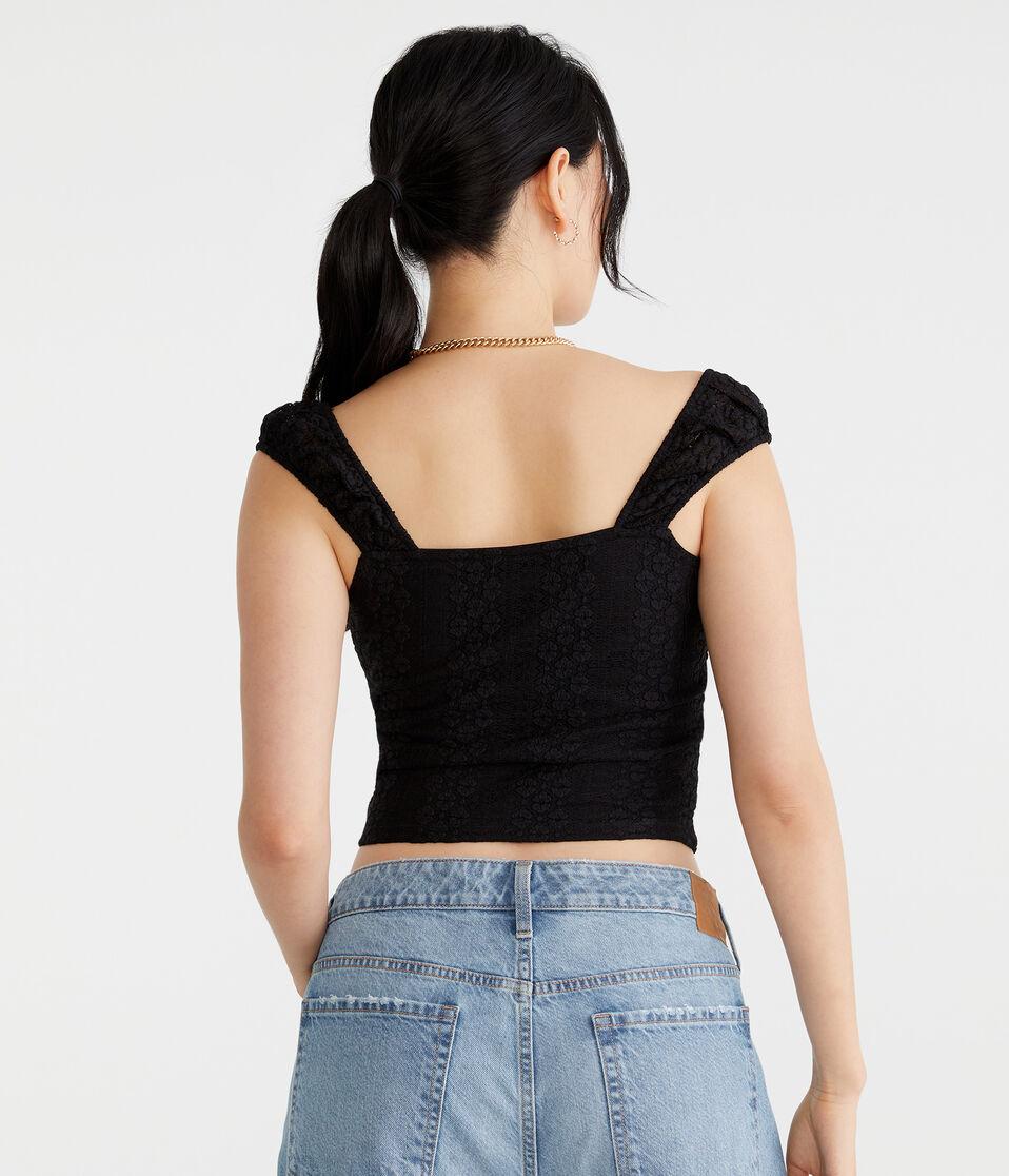 Aéropostale Lace Square-Neck Crop Top Black Fox
