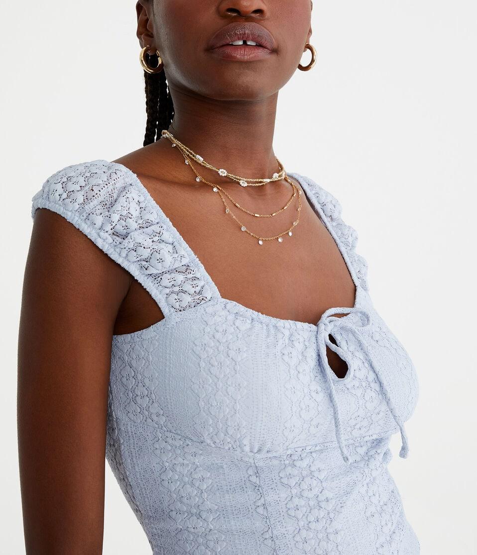Aéropostale Lace Square-Neck Crop Top Spirit Blue