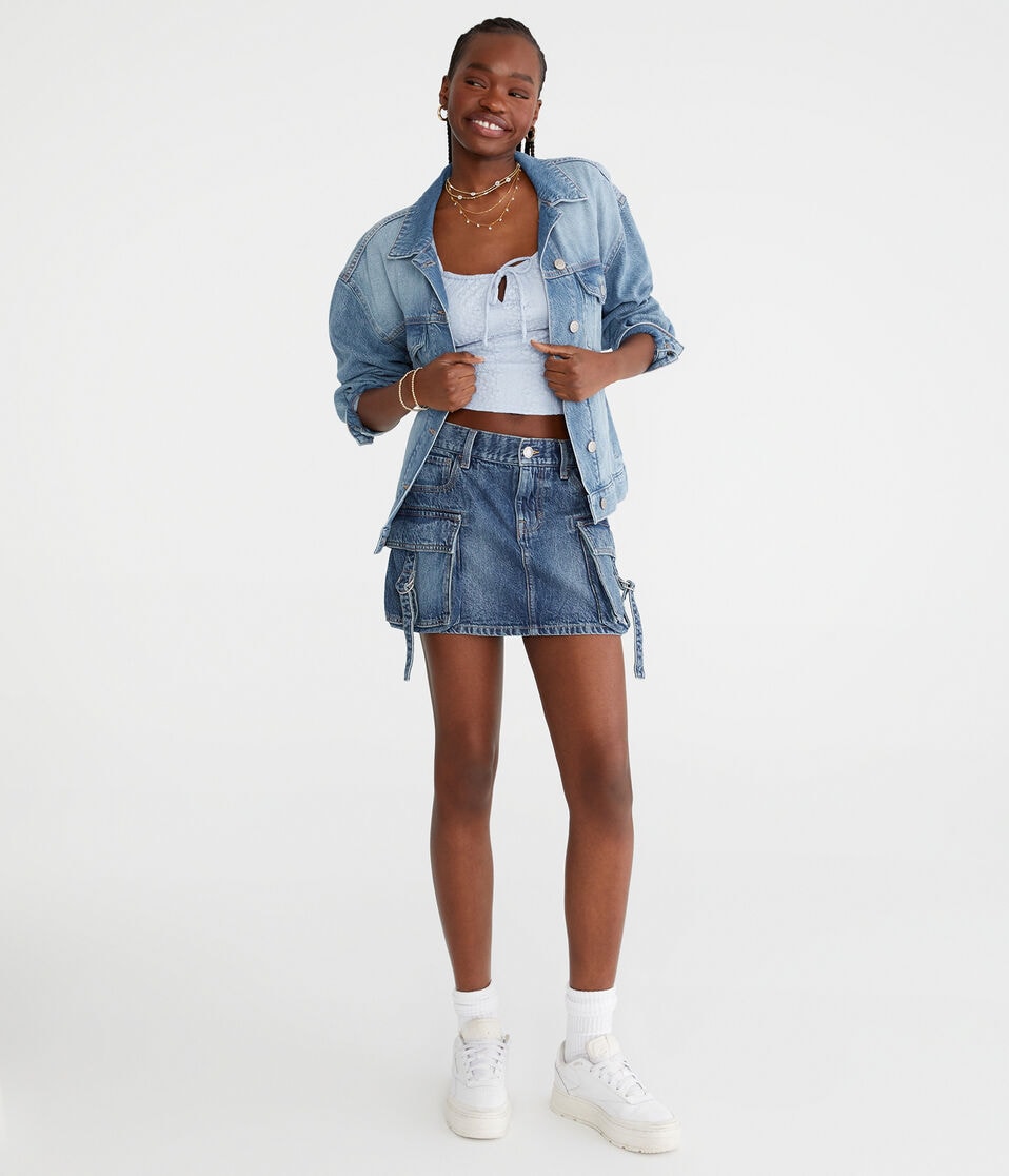 Aéropostale Lace Square-Neck Crop Top Spirit Blue