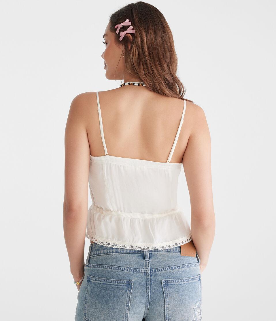 Aéropostale Lacy Pleated Peplum Tank Nude