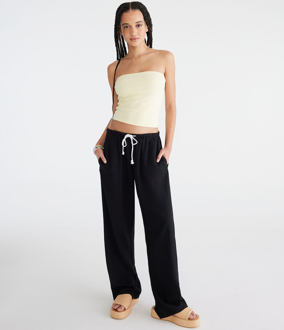 Aéropostale Linen Drawstring Pants Black Fox