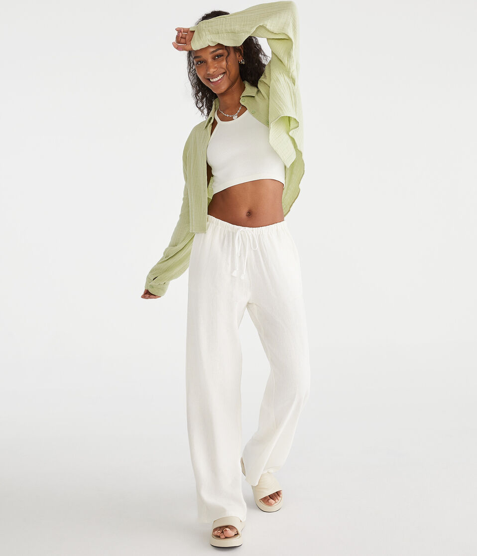 Aéropostale Linen Drawstring Pants Cream