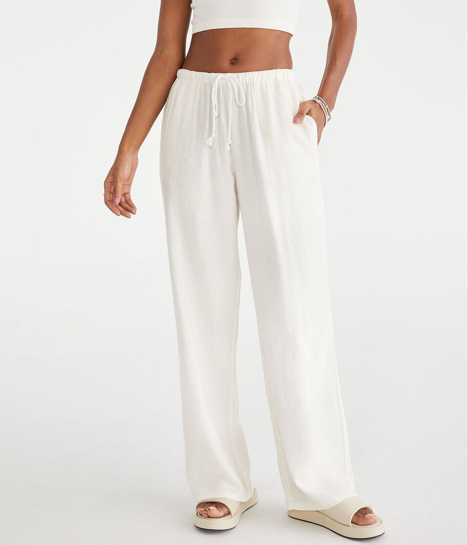 aéropostale Linen Drawstring Pants cream