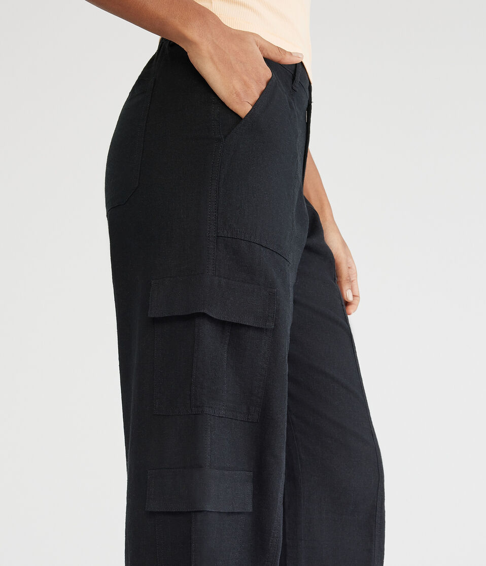 Aéropostale Linen Wide Leg Cargo Pants Black Fox