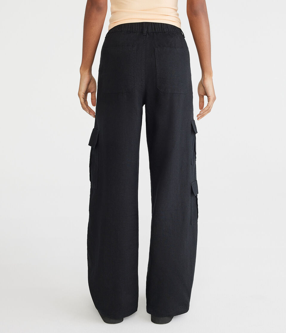 Aéropostale Linen Wide Leg Cargo Pants Black Fox