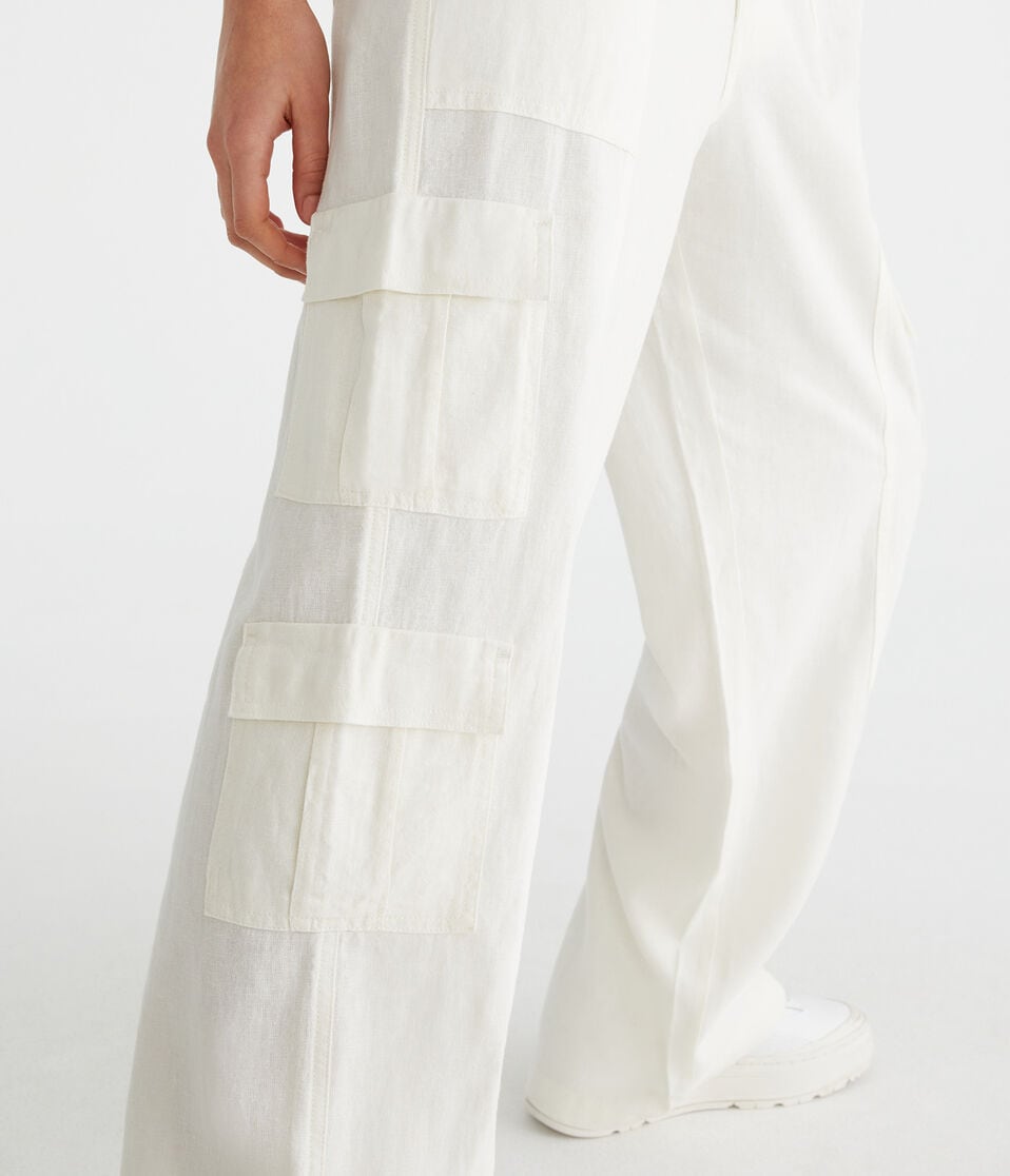 Aéropostale Linen Wide Leg Cargo Pants Cream