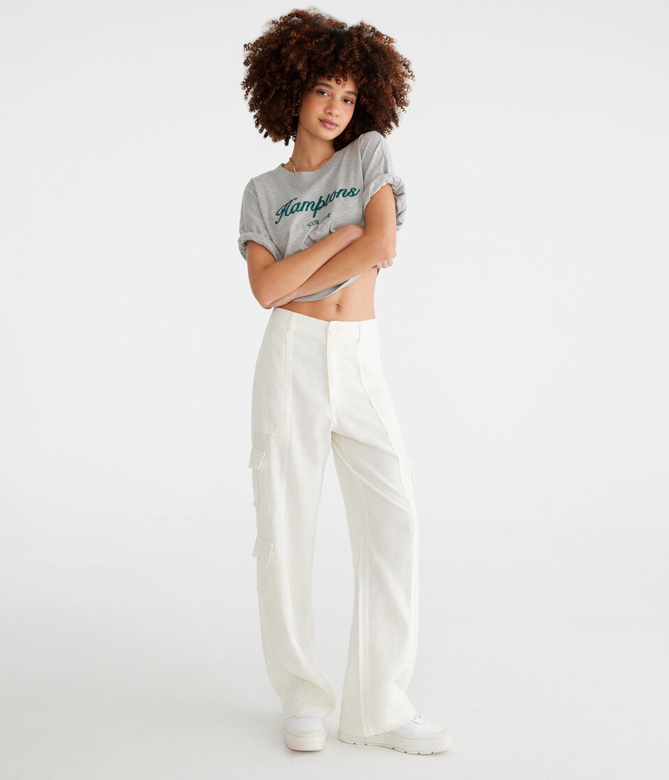 Aéropostale Linen Wide Leg Cargo Pants Cream