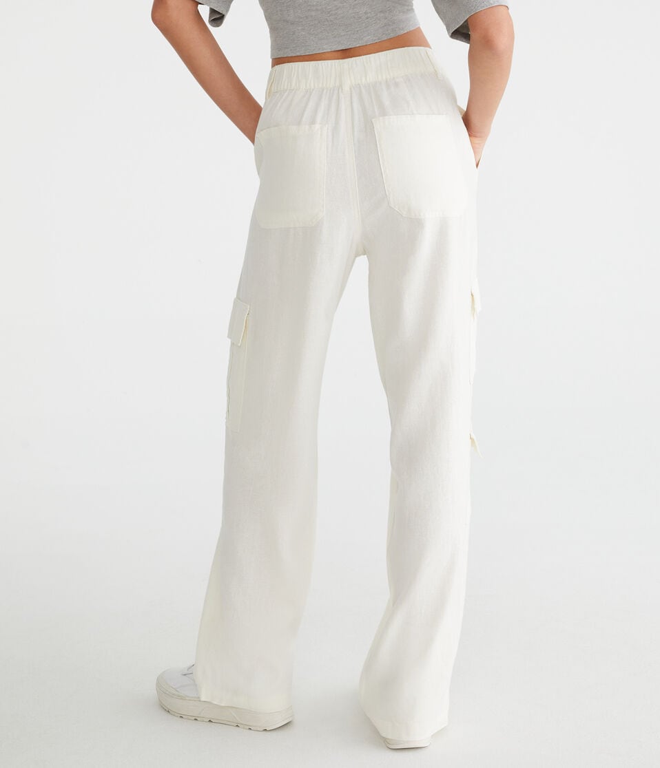 Aéropostale Linen Wide Leg Cargo Pants Cream
