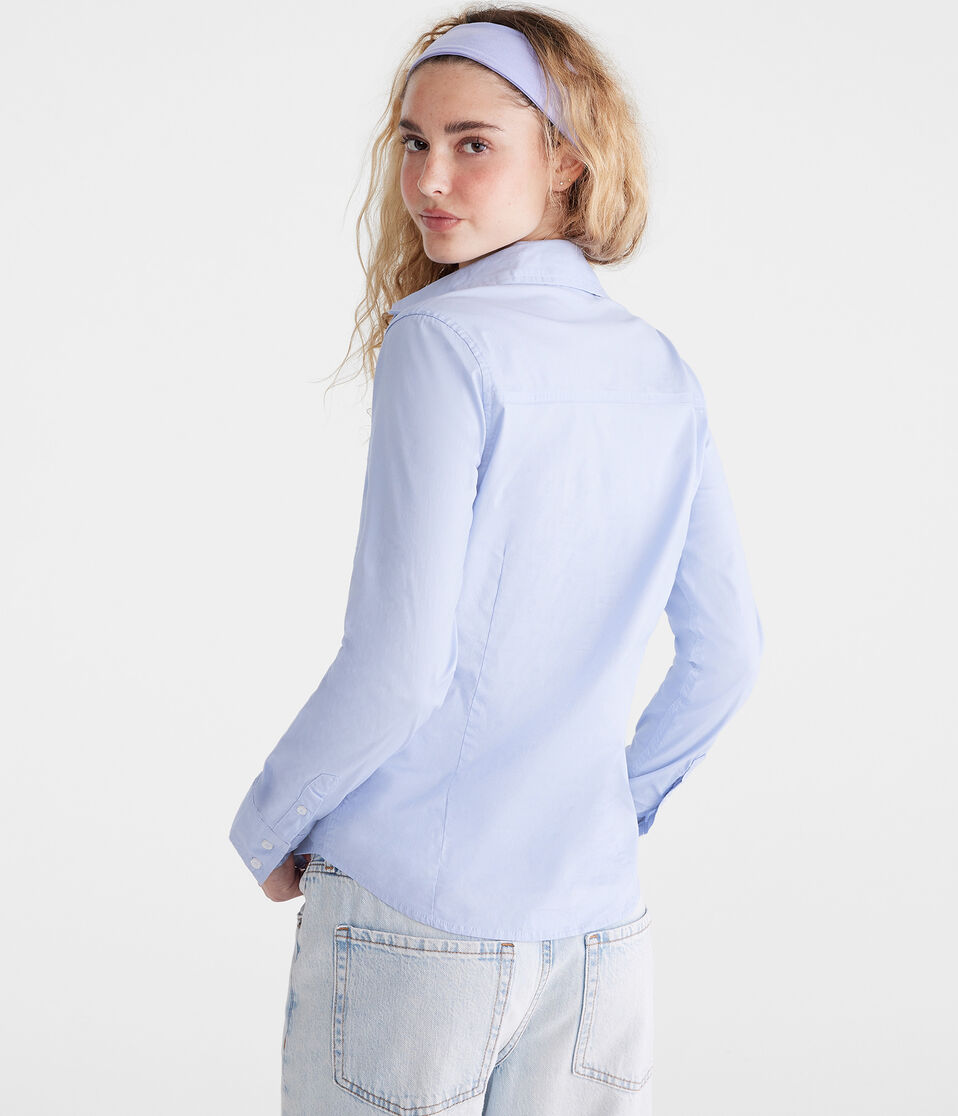 Aéropostale Long Sleeve Poplin Uniform Shirt Blue