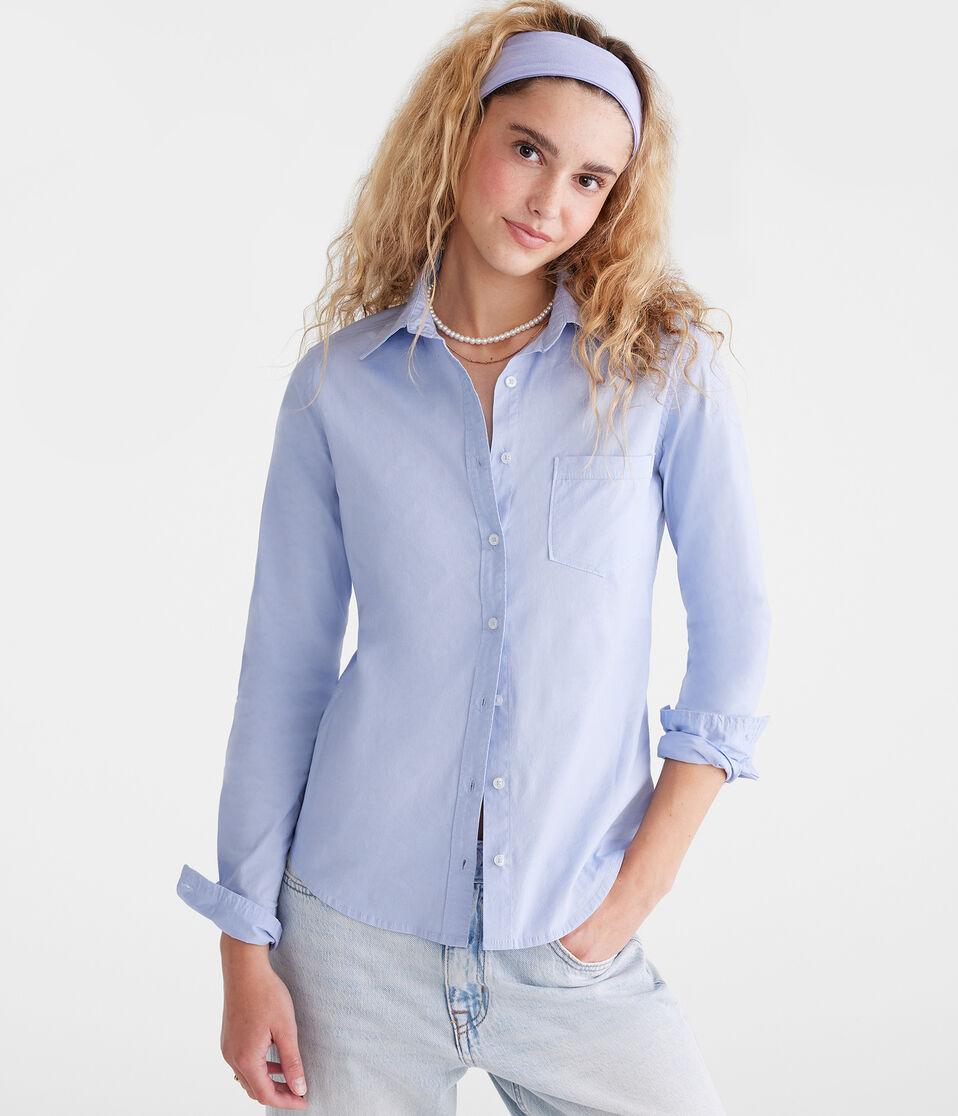 aéropostale Long Sleeve Poplin Uniform Shirt blue