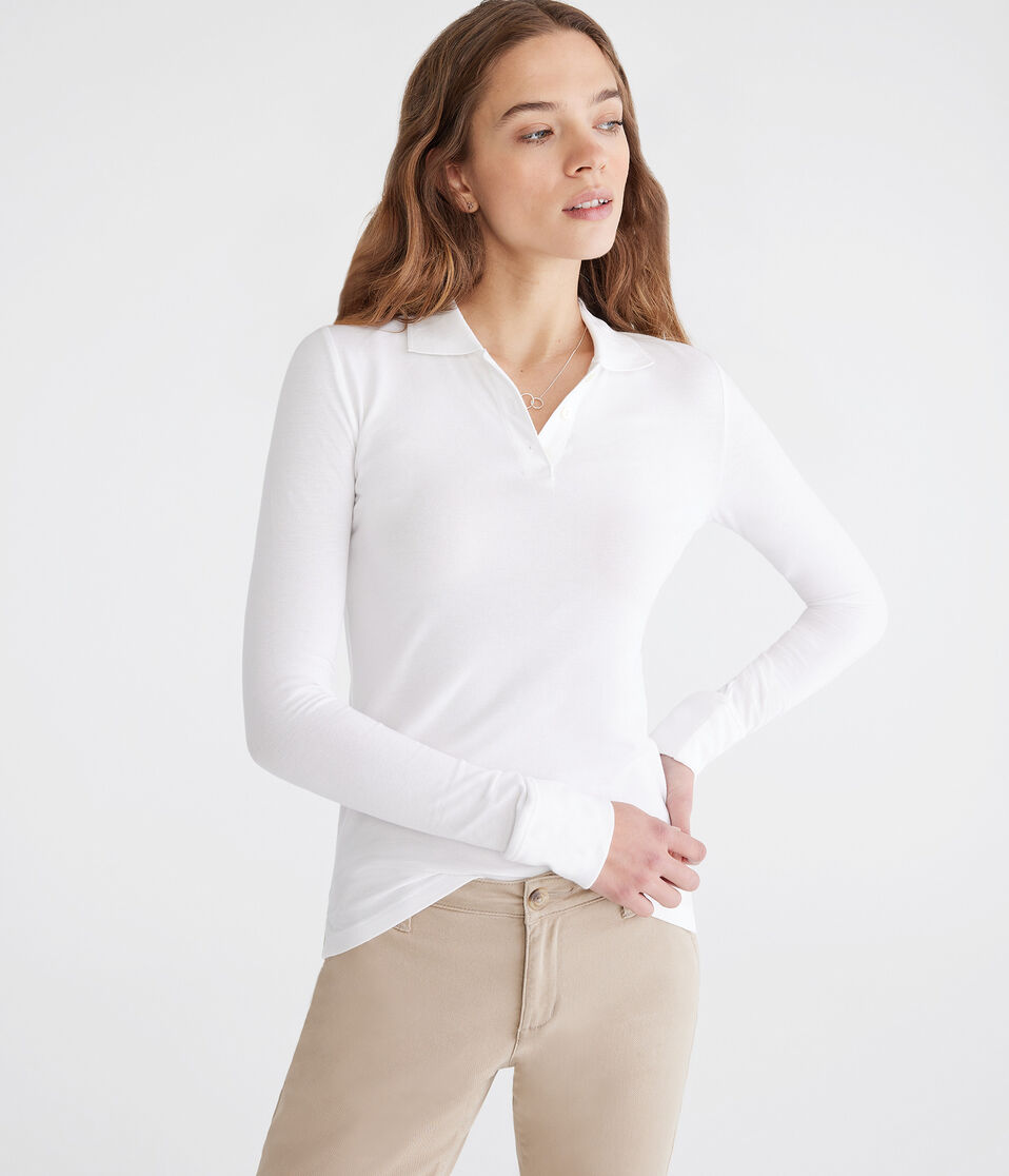 aéropostale Long Sleeve Uniform Piqué Polo bleach
