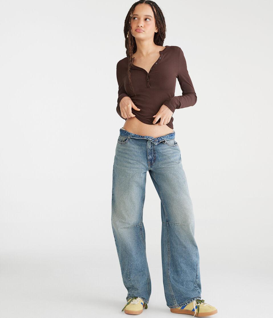 Aéropostale Low-Rise Baggy Barrel Jean Medium Wash