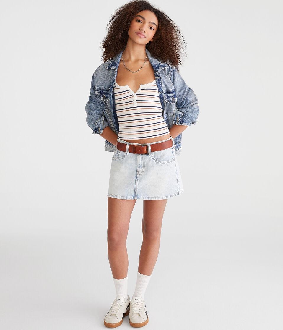 Aéropostale Low-Rise Denim Mini Skirt Light Wash