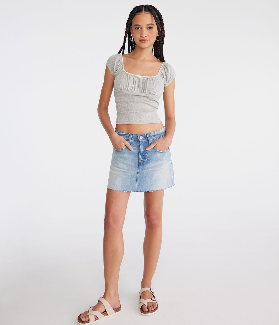 Aéropostale Low-Rise Denim Mini Skirt Light Wash