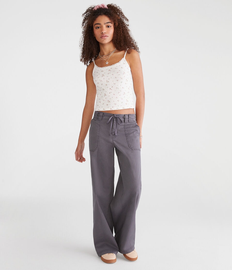Aéropostale Low-Rise Twill Wide Leg Pants Magnet
