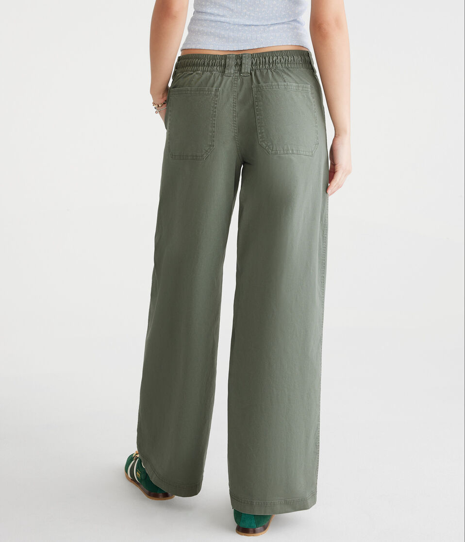 Aéropostale Low-Rise Twill Wide Leg Pants Olive