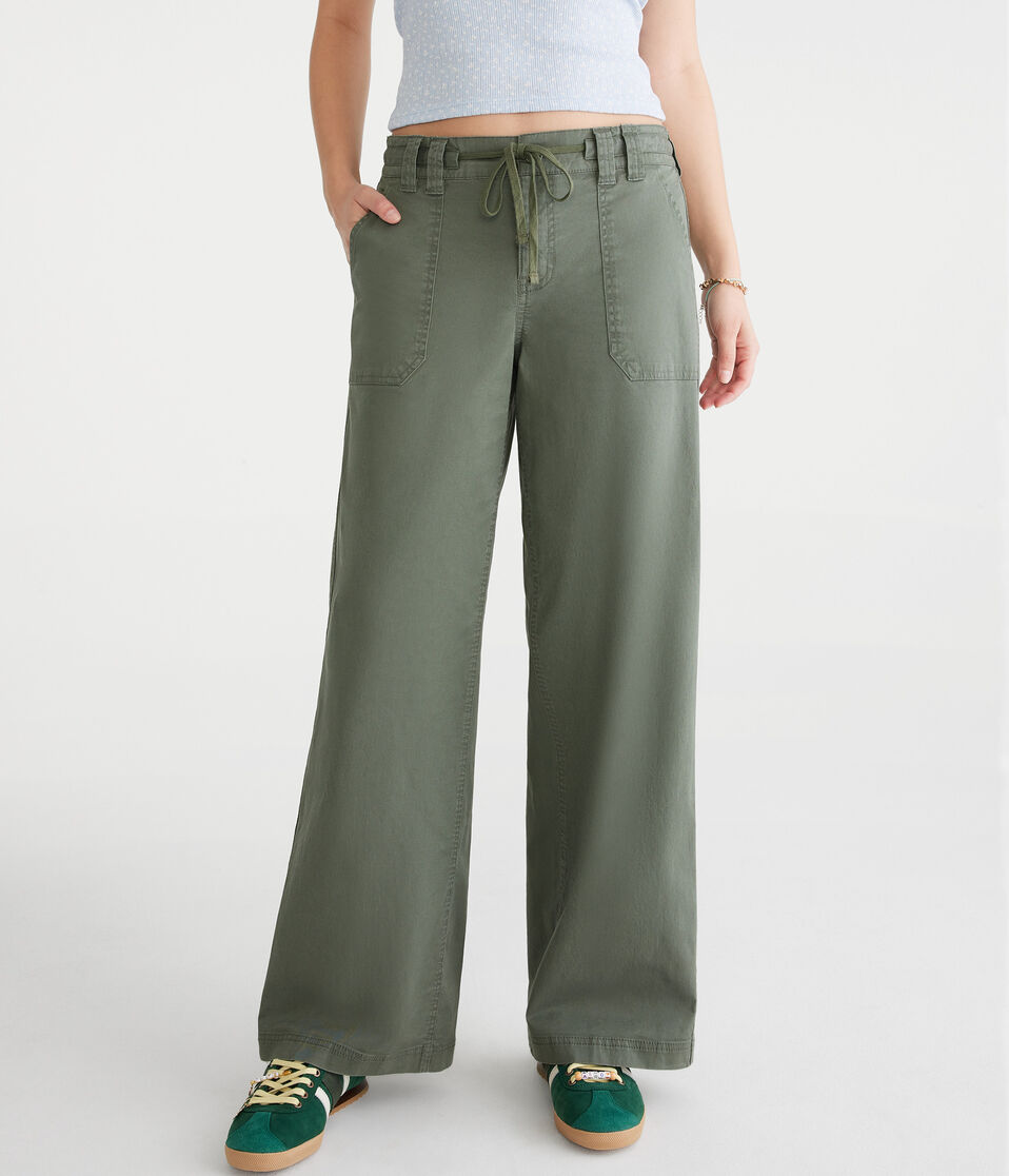 aéropostale Low-Rise Twill Wide Leg Pants olive