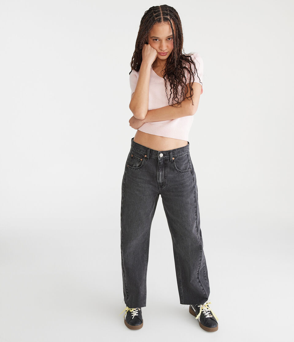 Aéropostale Mid-Rise Barrel Leg Jean Black