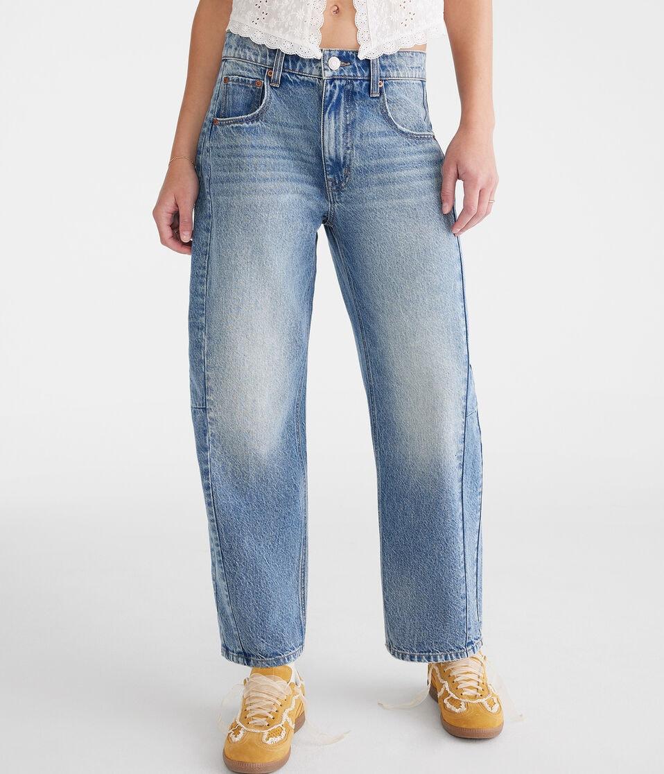 aéropostale Mid-Rise Barrel Leg Jean medium wash