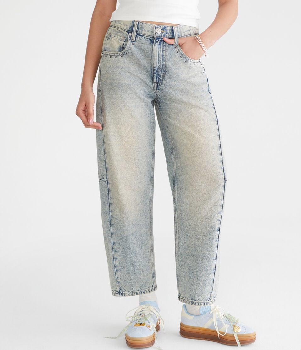aéropostale Mid-Rise Barrel Leg Jean medium wash