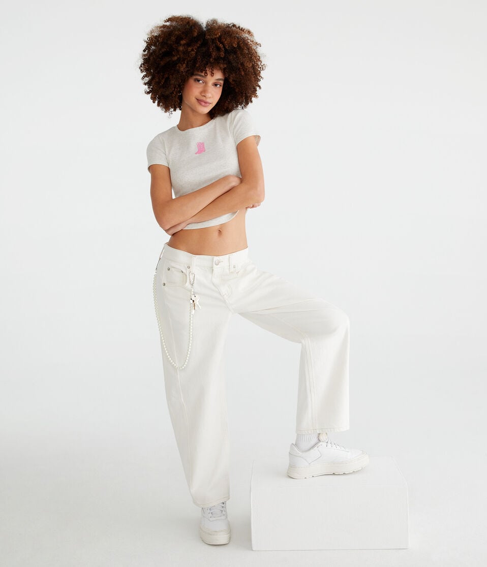 Aéropostale Mid-Rise Barrel Leg Jean White