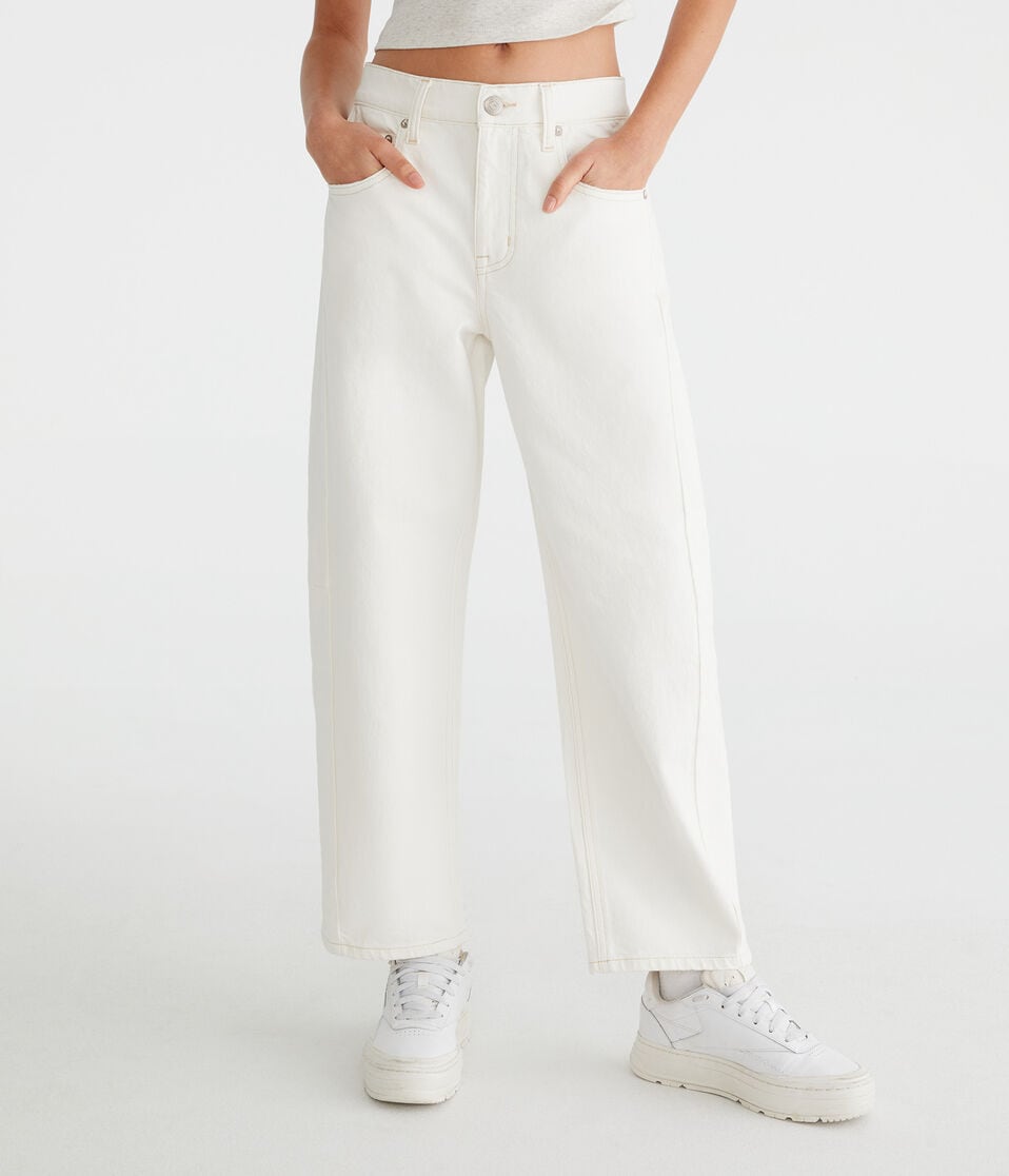 aéropostale Mid-Rise Barrel Leg Jean white