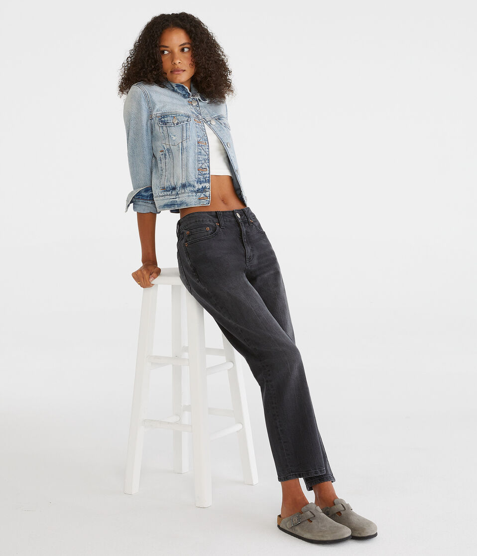 Aéropostale Mid-Rise Straight Ankle Jean Grey Wash