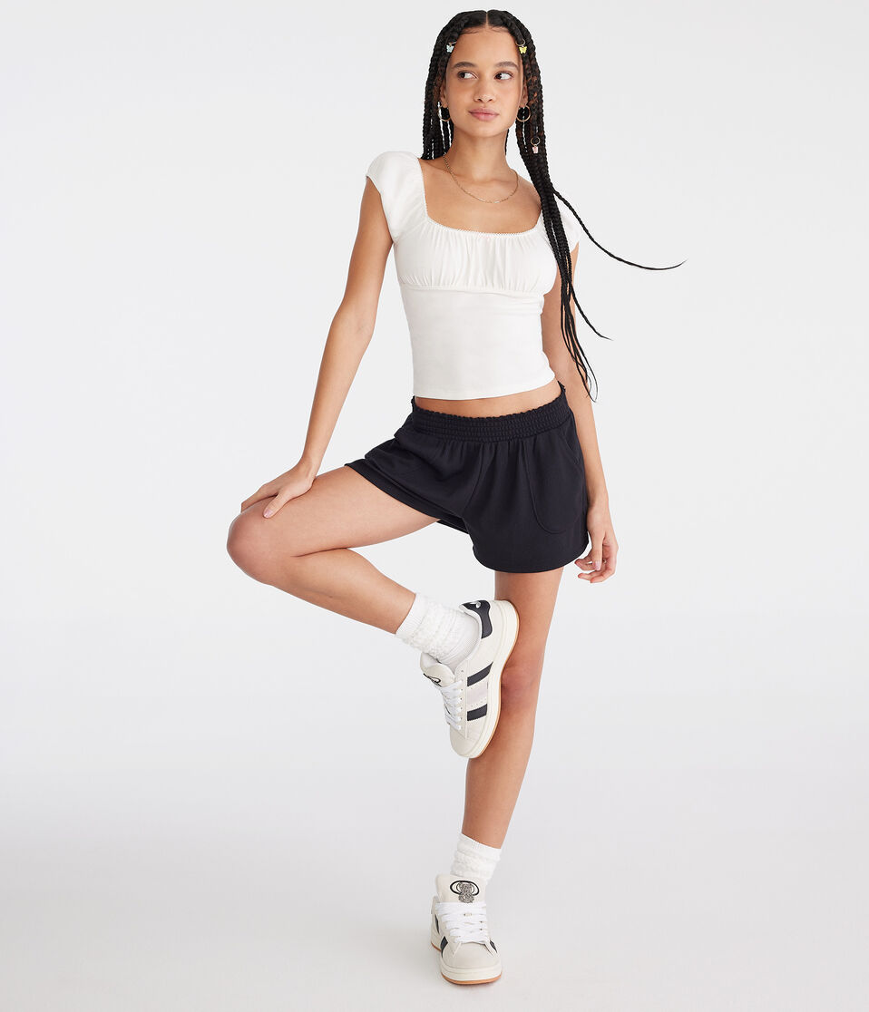 aéropostale Mid-Rise Waffle Shorts black fox