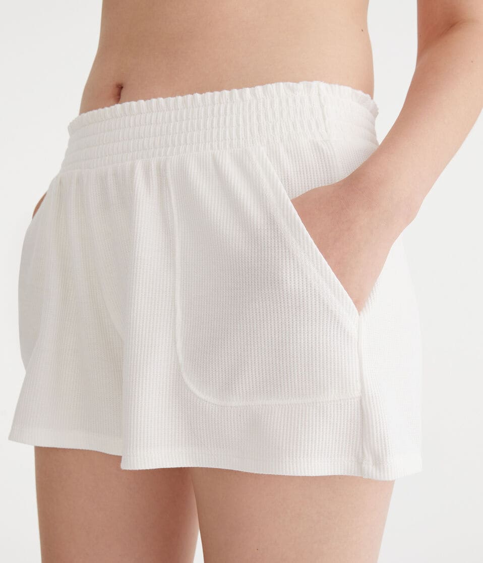 Aéropostale Mid-Rise Waffle Shorts Cream