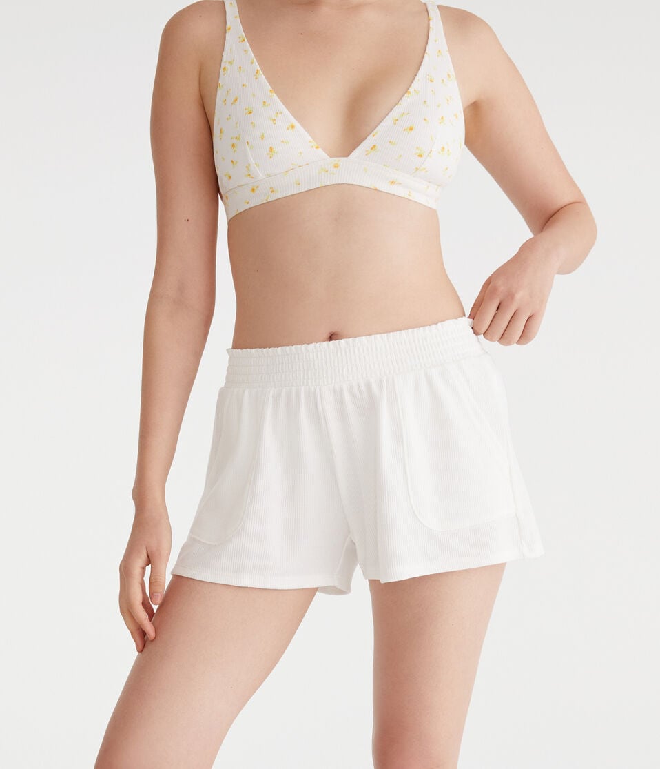aéropostale Mid-Rise Waffle Shorts cream