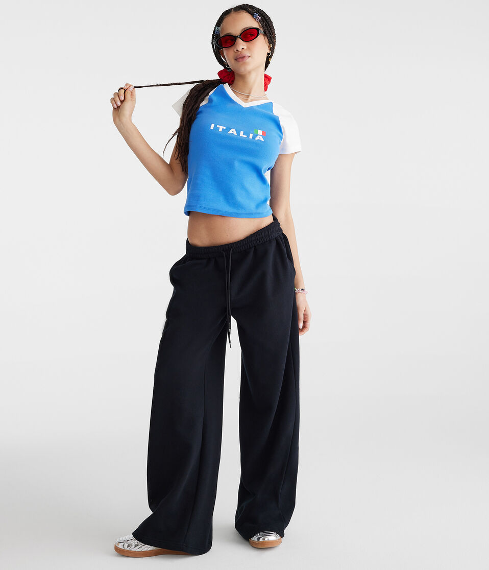 Aéropostale Mid-Rise Wide Leg Sweatpants Black Fox