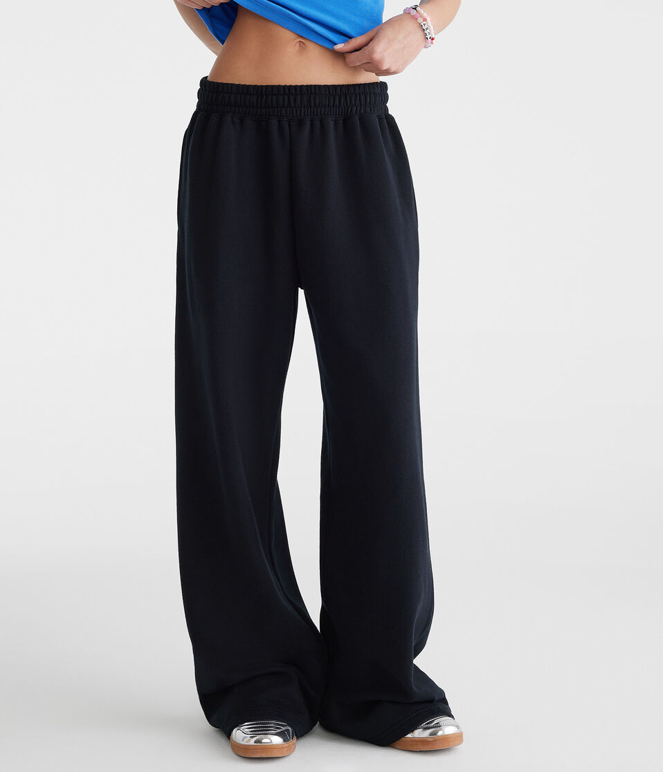 aéropostale Mid-Rise Wide Leg Sweatpants black fox