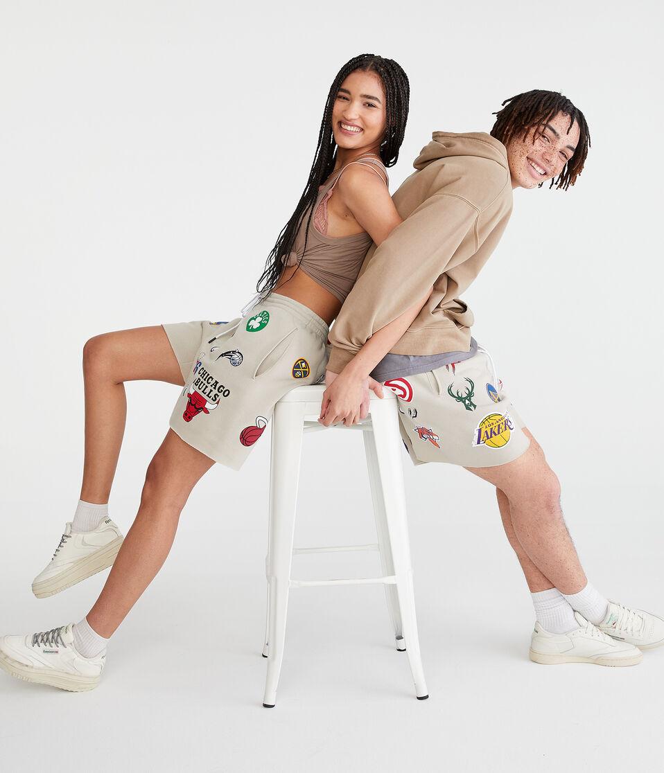Aéropostale NBA Team Logos Fleece Shorts 6" Cream