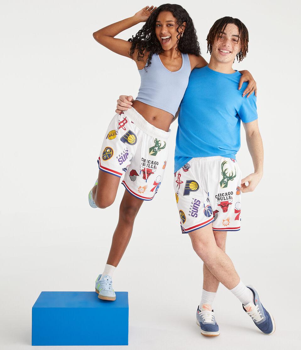 Aéropostale NBA Team Logos Mesh Shorts 6" White