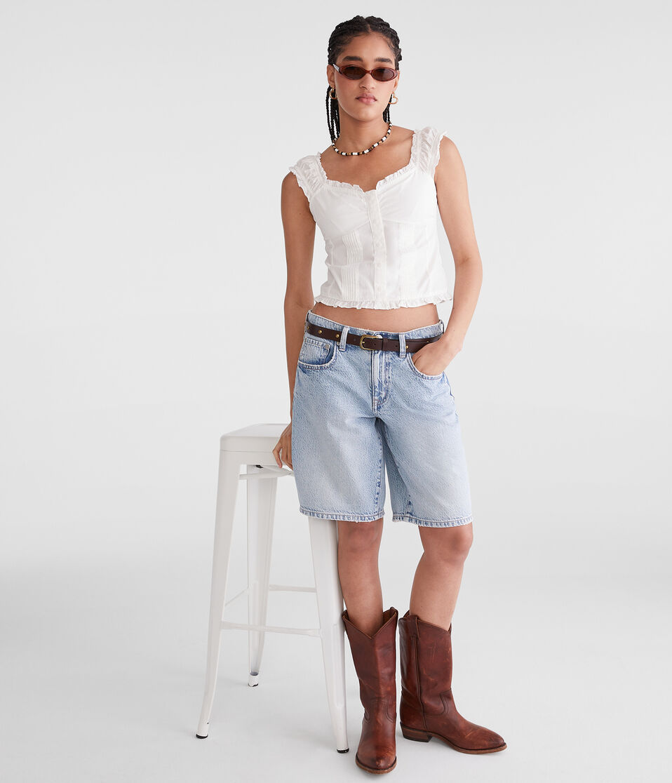 Aéropostale Pleated V-Neck Peasant Top Cream