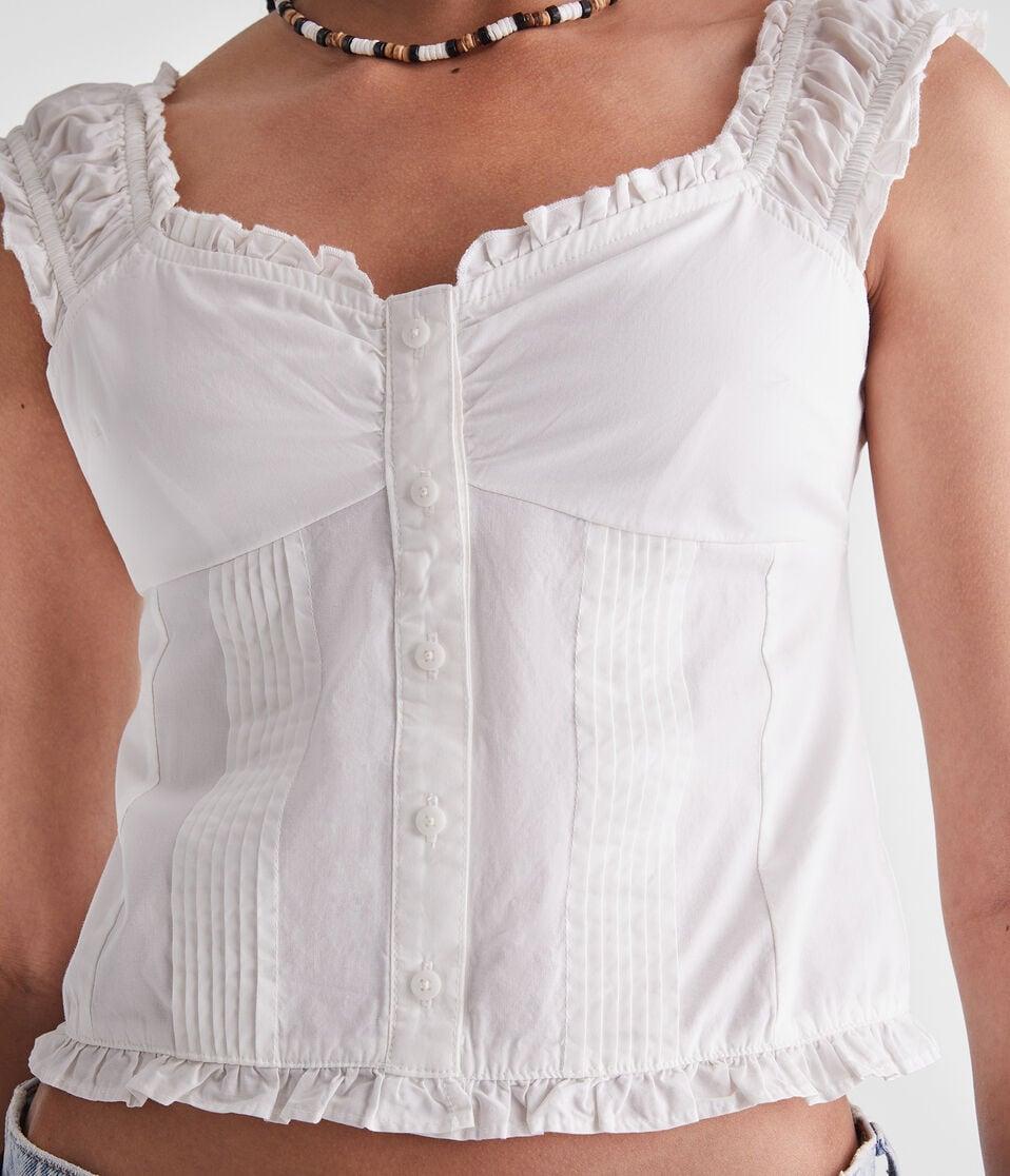 Aéropostale Pleated V-Neck Peasant Top Cream