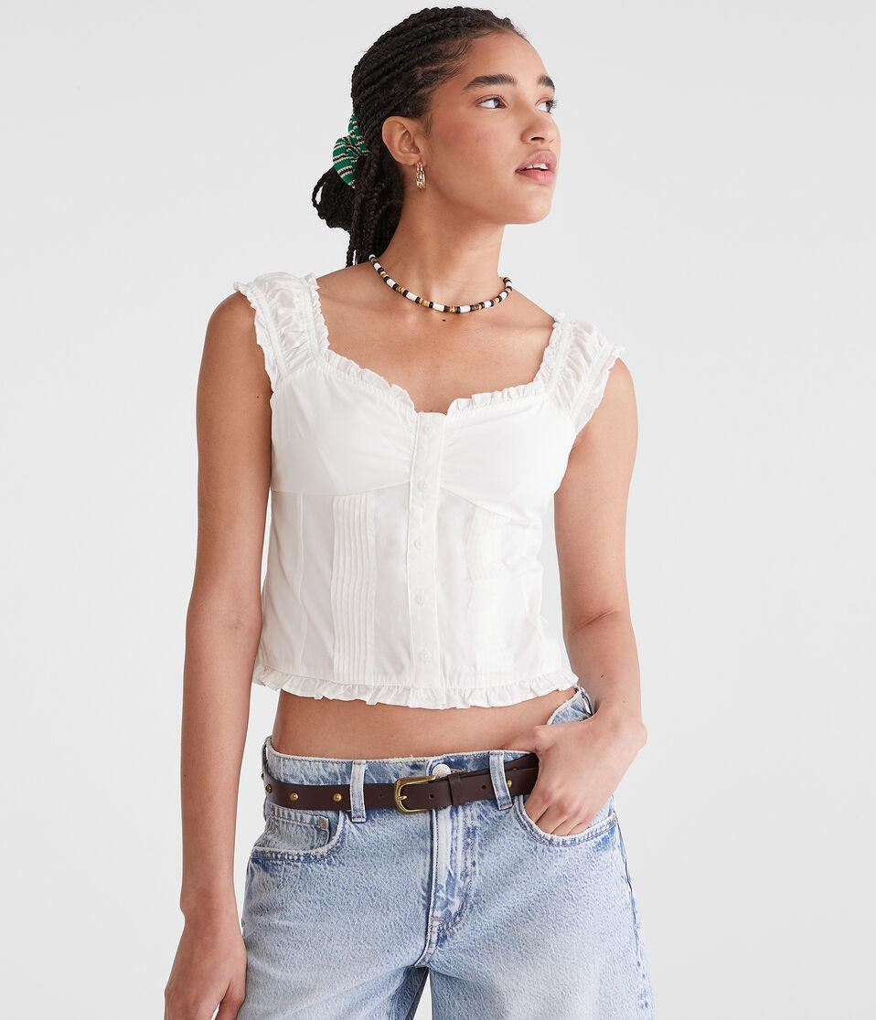 aéropostale Pleated V-Neck Peasant Top cream