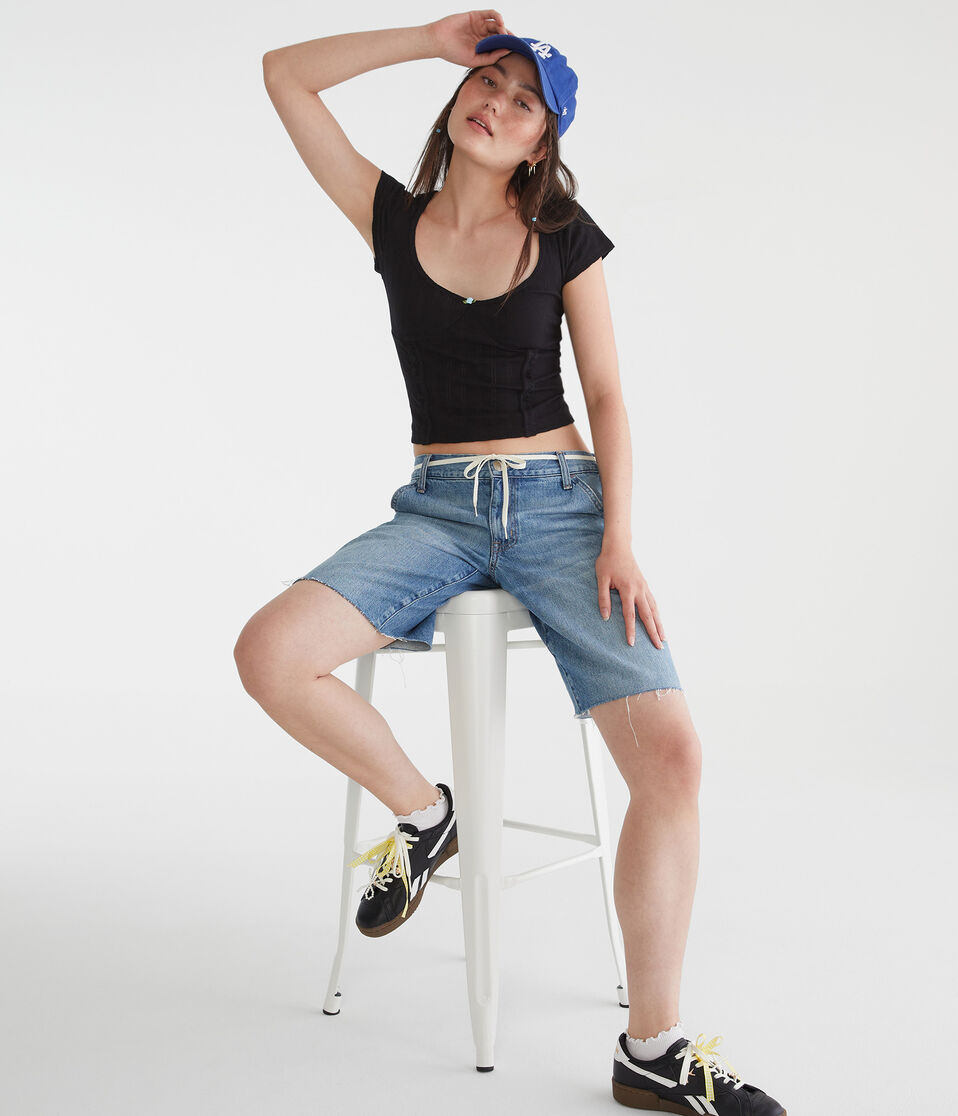 Aéropostale Pointelle Scoop-Neck Top Black Fox